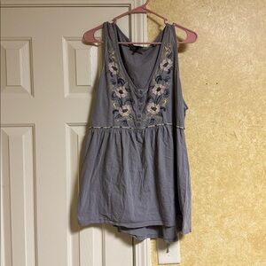 Torrid Gray Floral Embroidered Tank Top